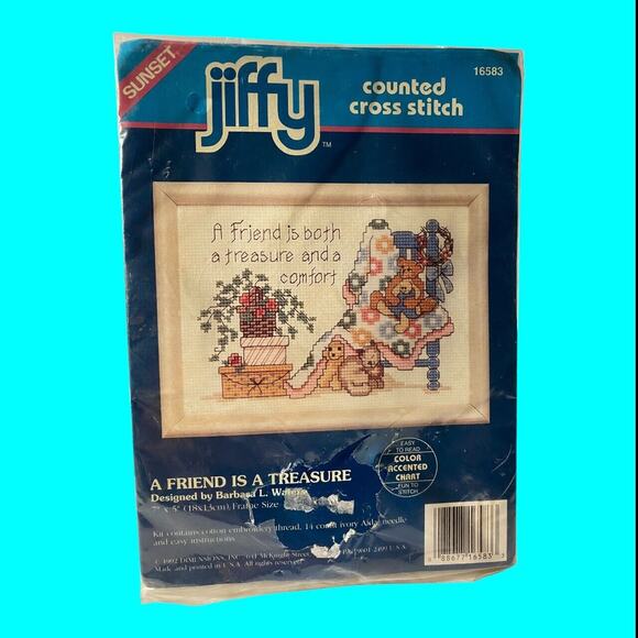 Vtg Jiffy Cross Stitch Kit Sampler Friend Is A Treasure And Comfort 7x5 1992 - Picture 2 of 8